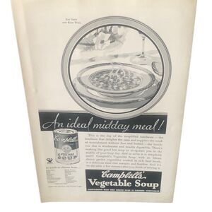 Vintage 1934 Campbell’s Soup Vegetable Soup Midday Meal Ad Advertisement